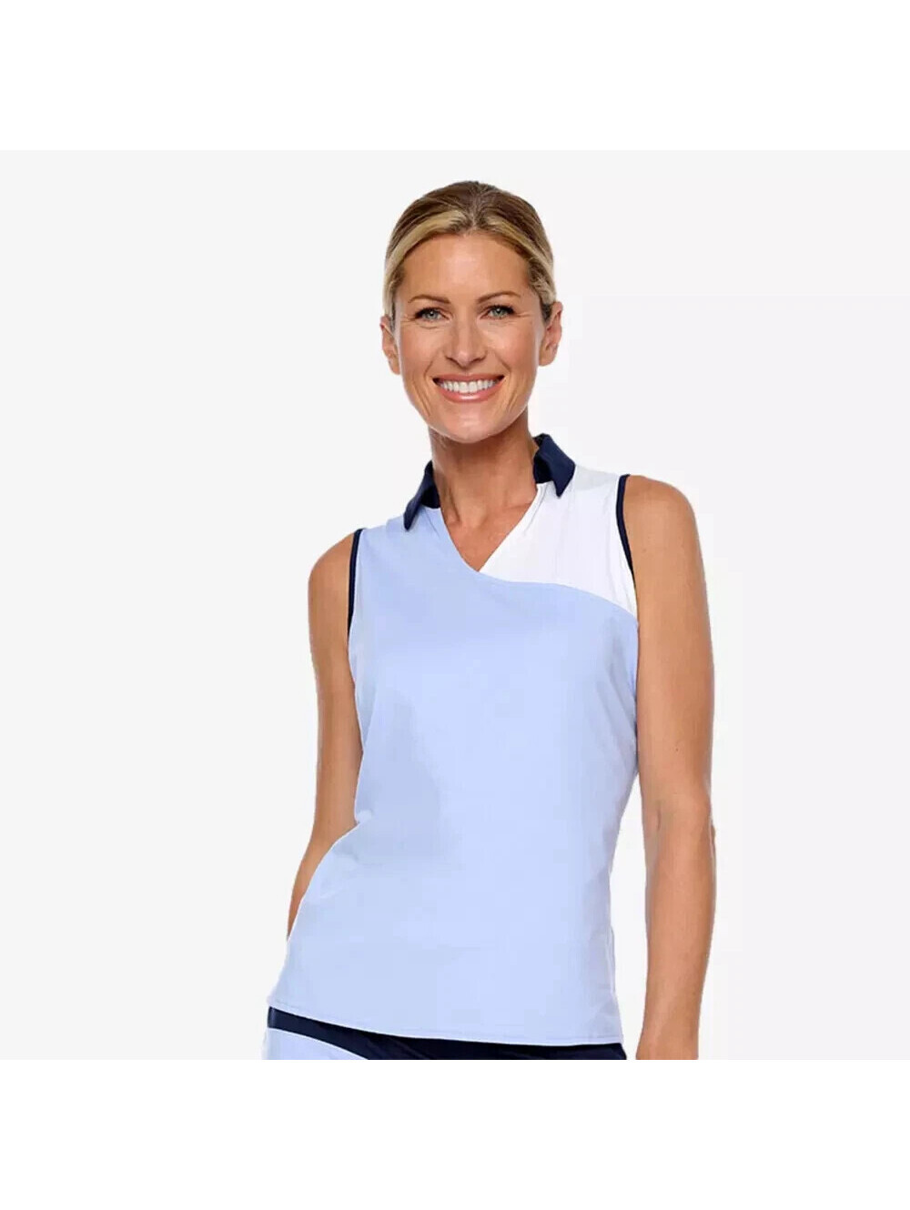 NEW BELYN KEY Ice Blue Navy & White Malibu Sleeveless Golf Shirt Size XS NWT